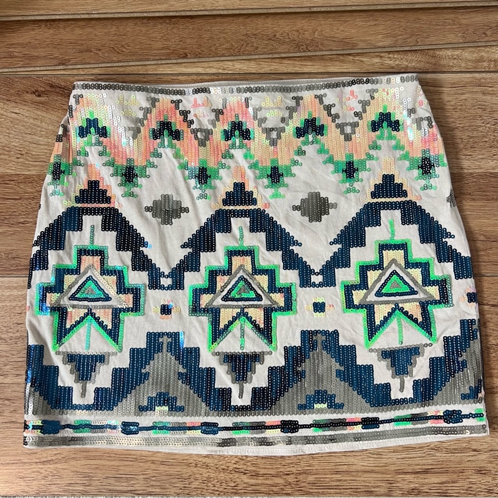 Express Tribal Aztec Sequin Mini Skirt Women New Size X Small